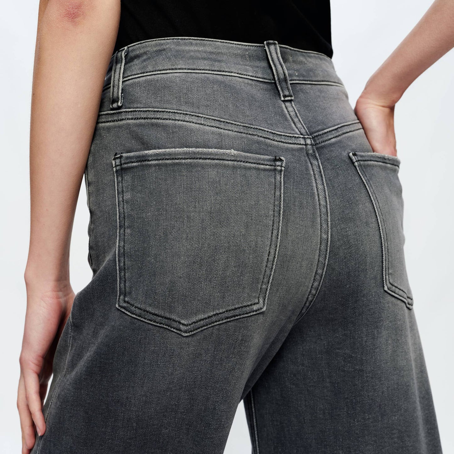 High Rise Wide Leg Jeans With Finished Hem