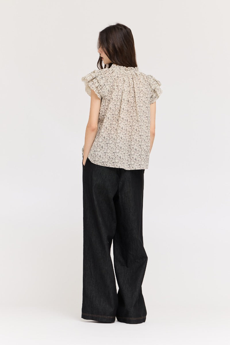 Wide straight dark denim pants