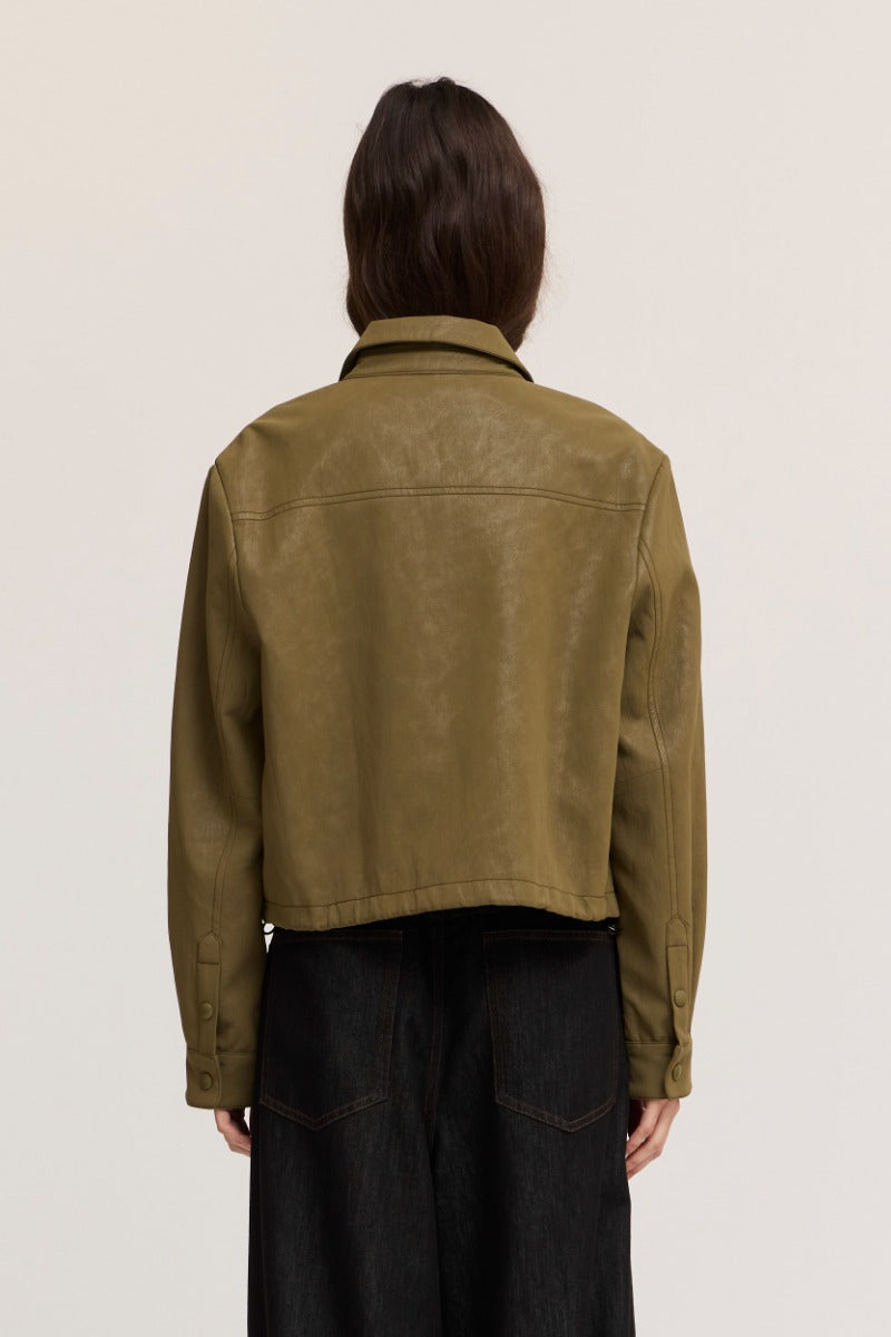 Vegan Lather snap button jacket | Olive