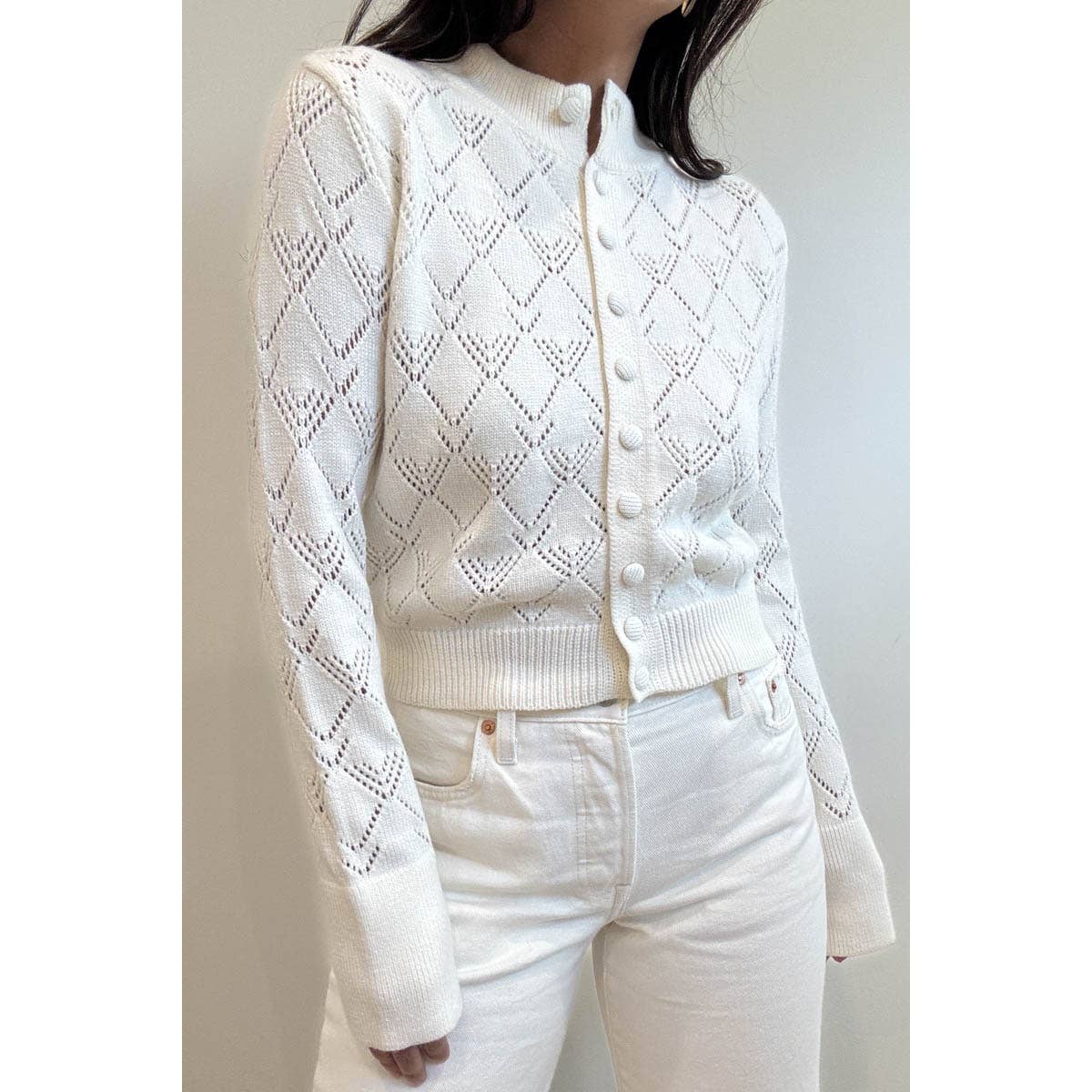 Pointelle Knit Button-Front Cardigan