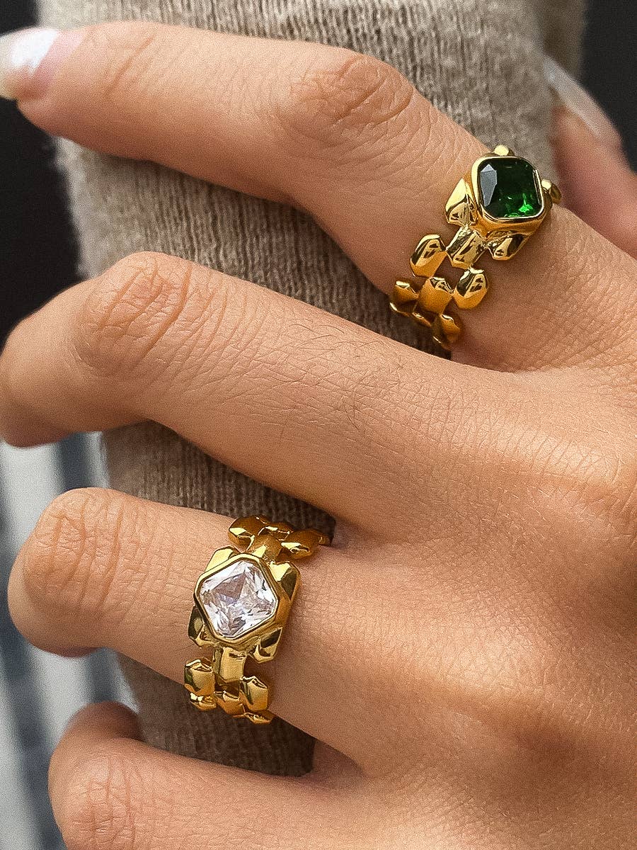 Passage Watchband Ring| Yellow Gold-Clear