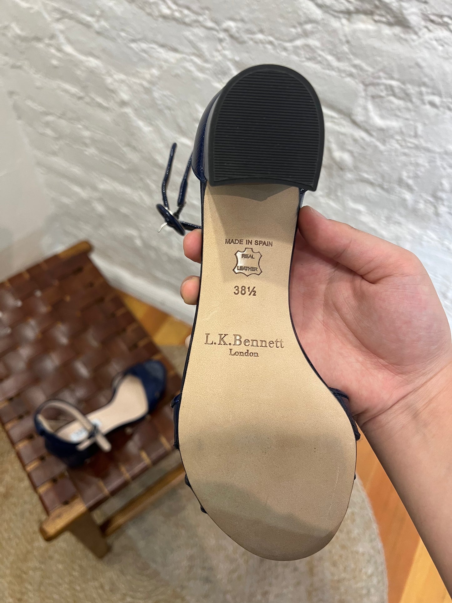 L.K Bennett Sandals ANIKI Navy Patent Leather Block Heel