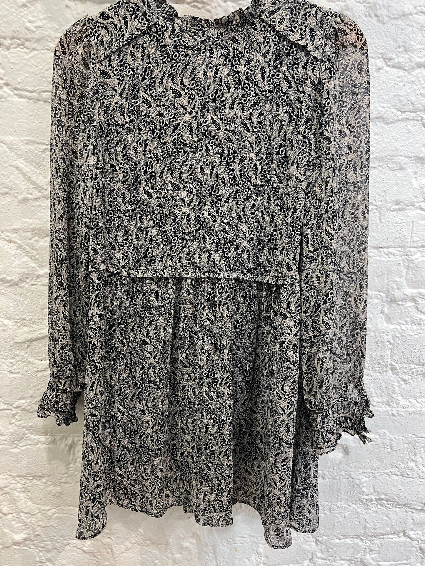 Sezane mock neck black floral dress