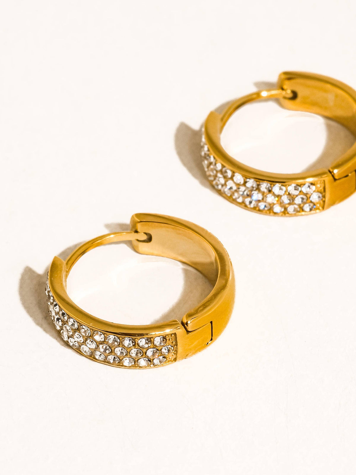 Zephira 18K Gold Non-Tarnish CZ Pave Hoop Earrings: Yellow Gold