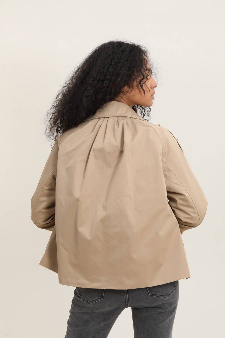 Cropped double-breasted trench coat