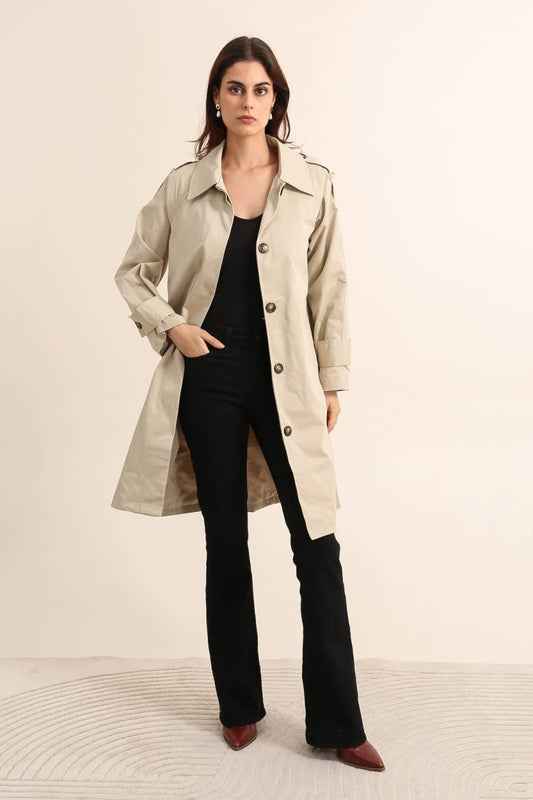Long trench coat with hidden buttons