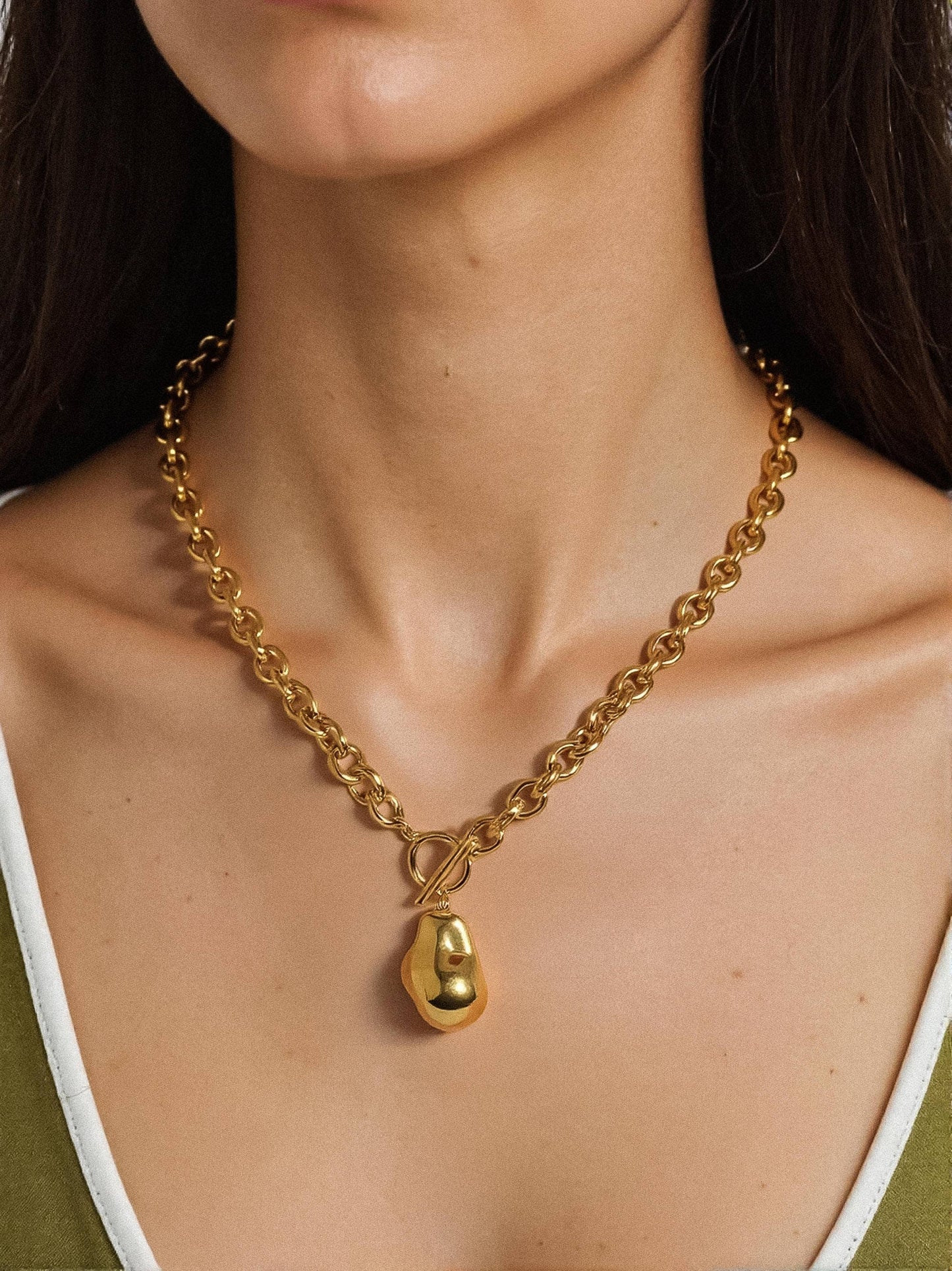 Ciel Large Pearl Chain Necklace | Yellow Gold