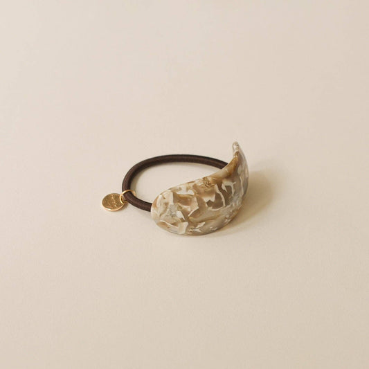 Curved Oval Resin Ponytail Hair Tie | Beige Marble