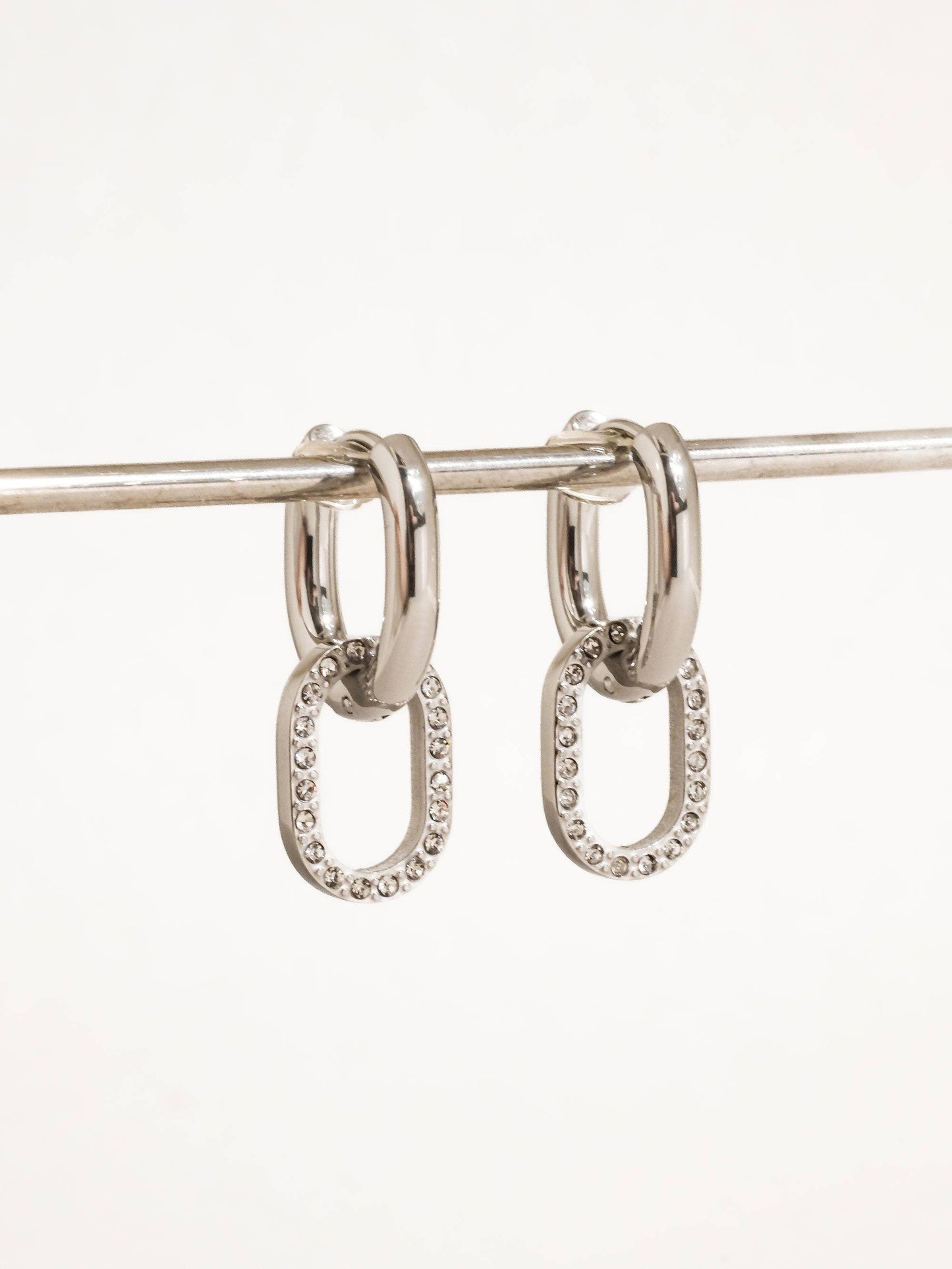 Serenelle CZ Oval Link Drop Earrings | Silver