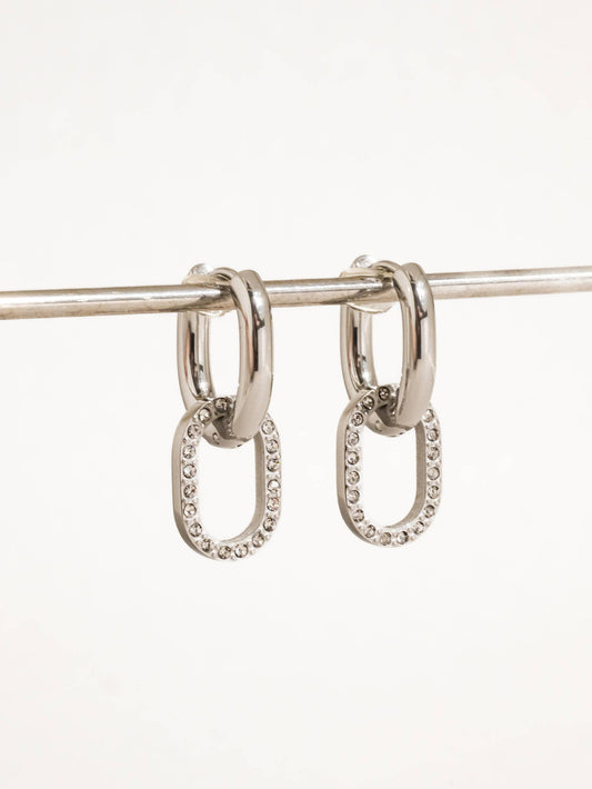 Serenelle CZ Oval Link Drop Earrings | Silver