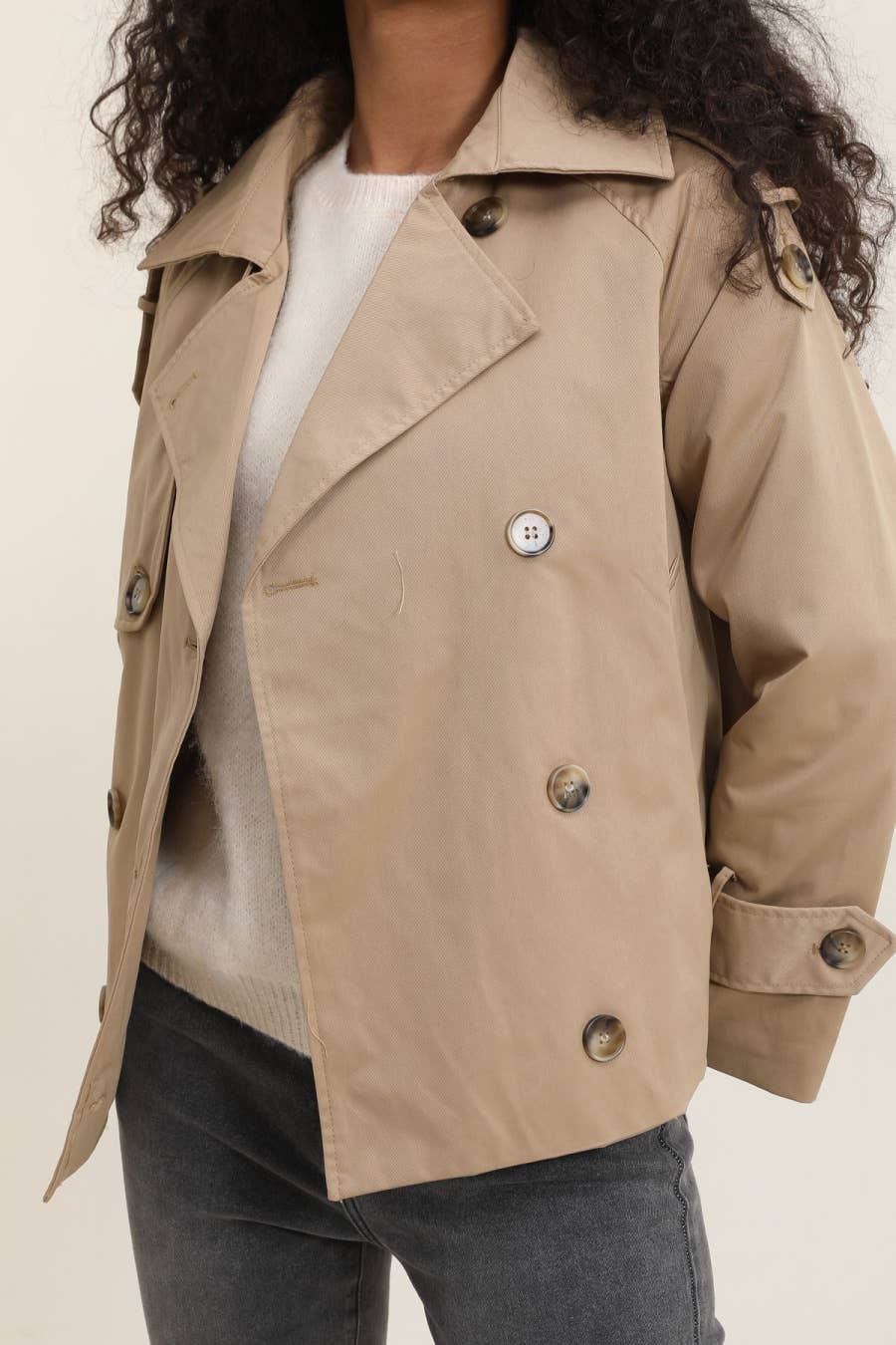 Cropped double-breasted trench coat