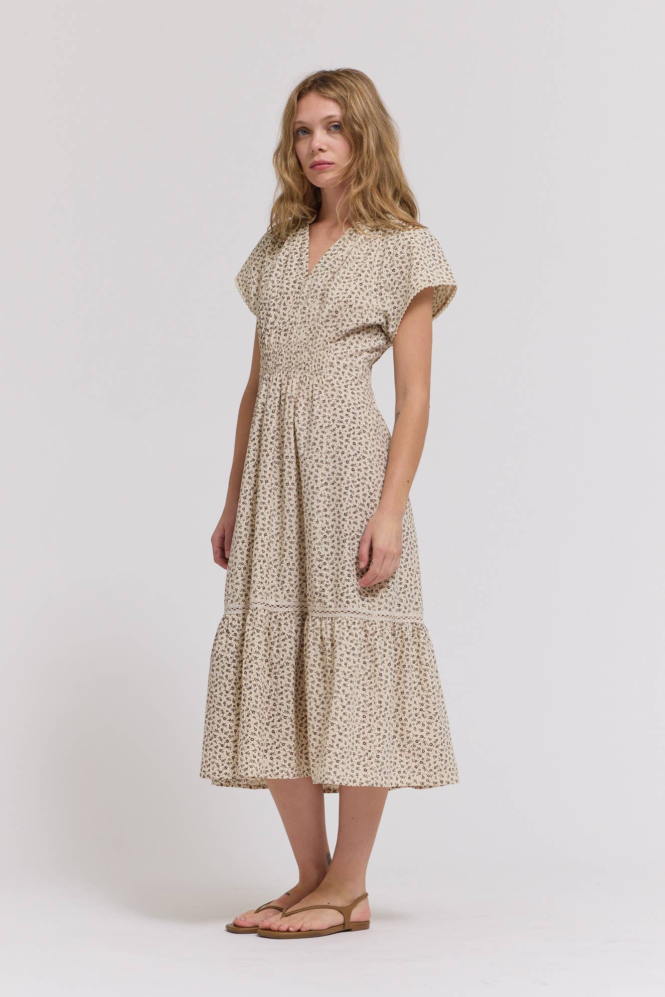 Scallop Cotton Trim Midi Dress