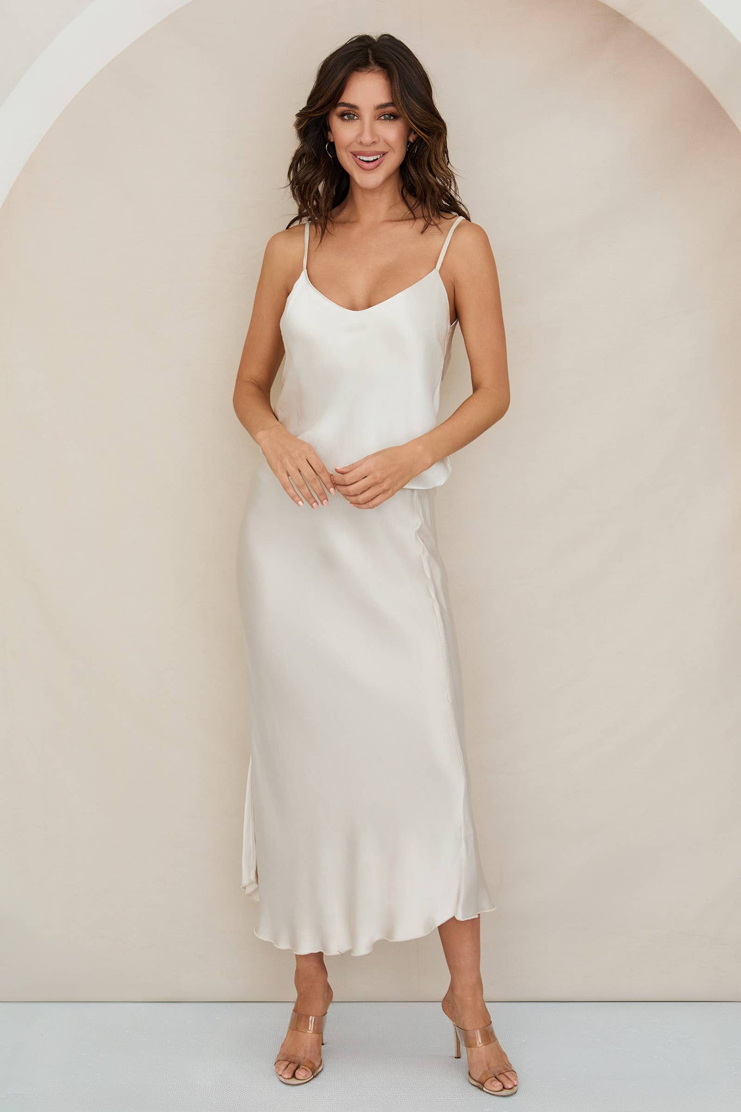 Silky Slip Skirt | Beige