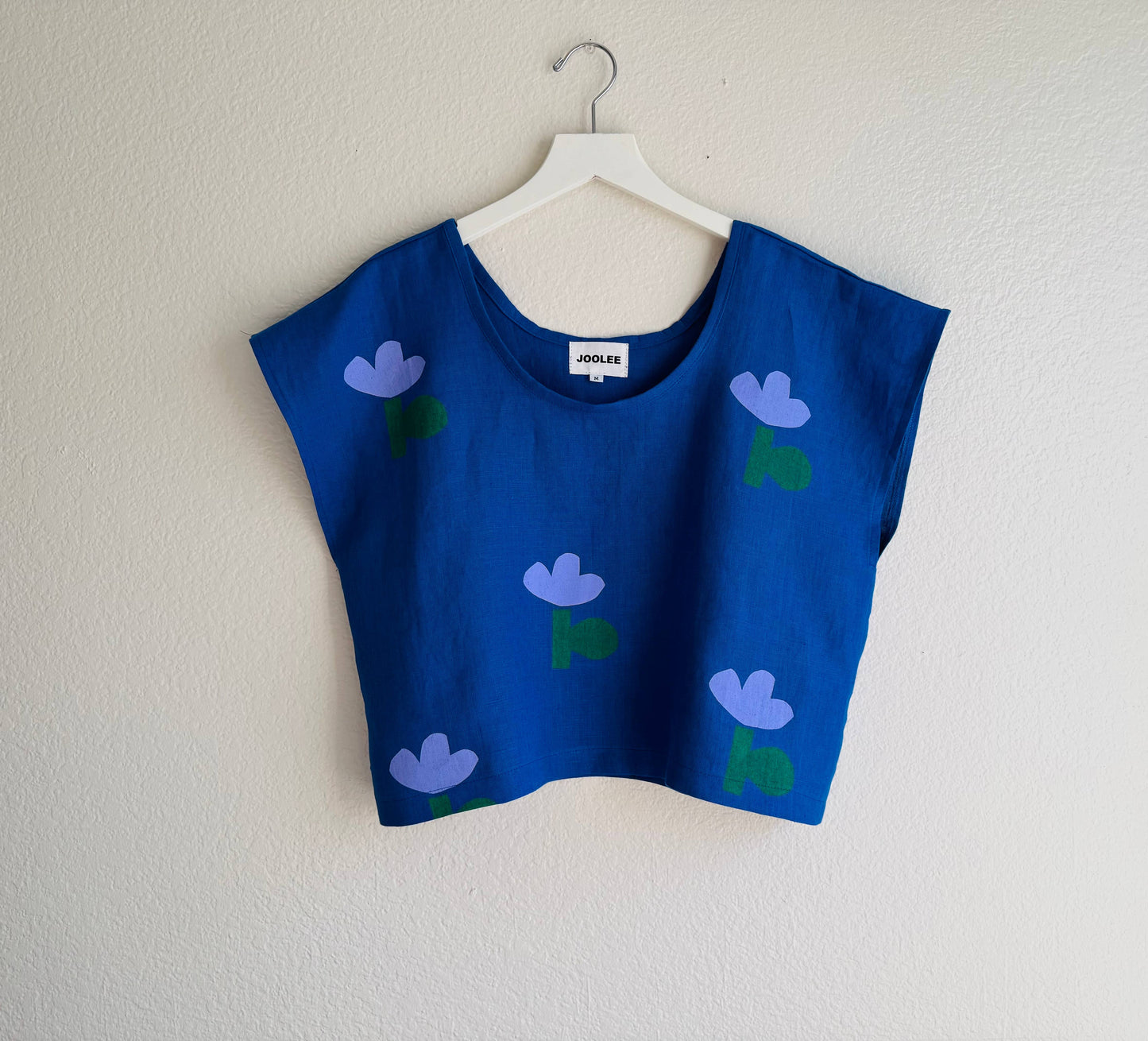 Blue Flower Linen Top