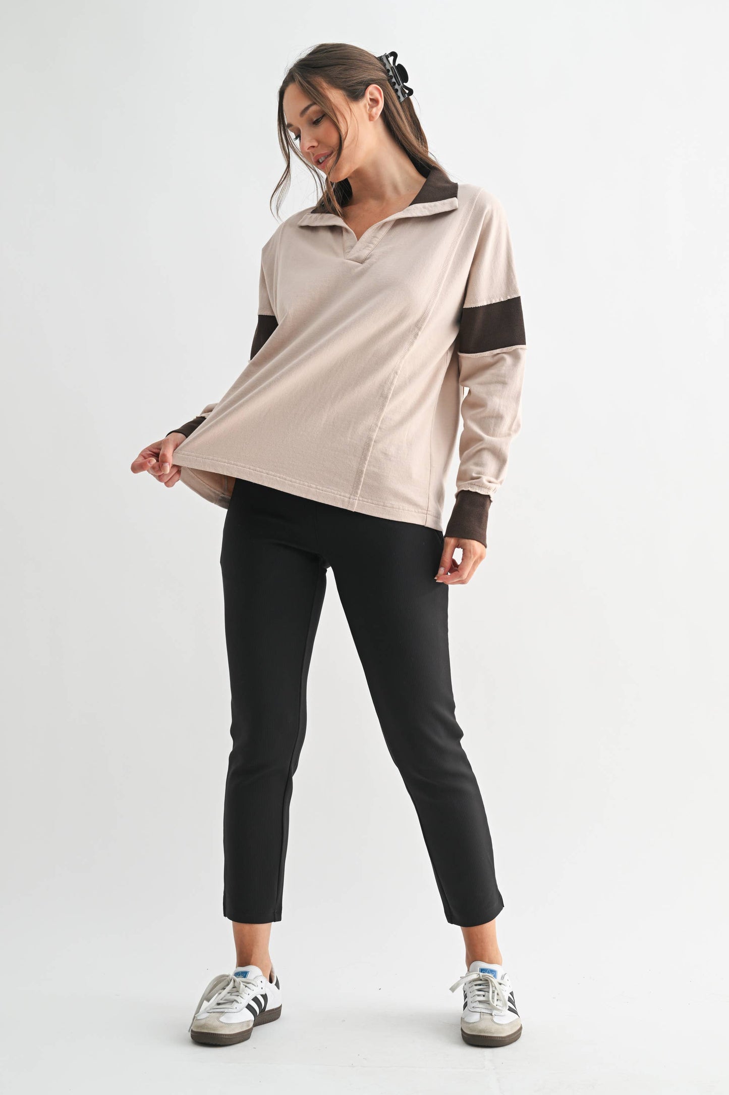 Crestline Contrast Collared Top
