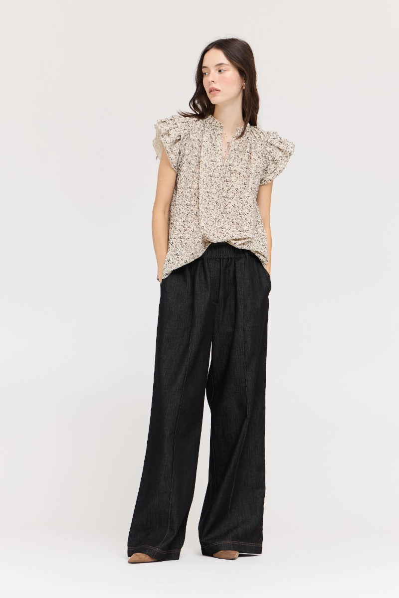 Wide straight dark denim pants