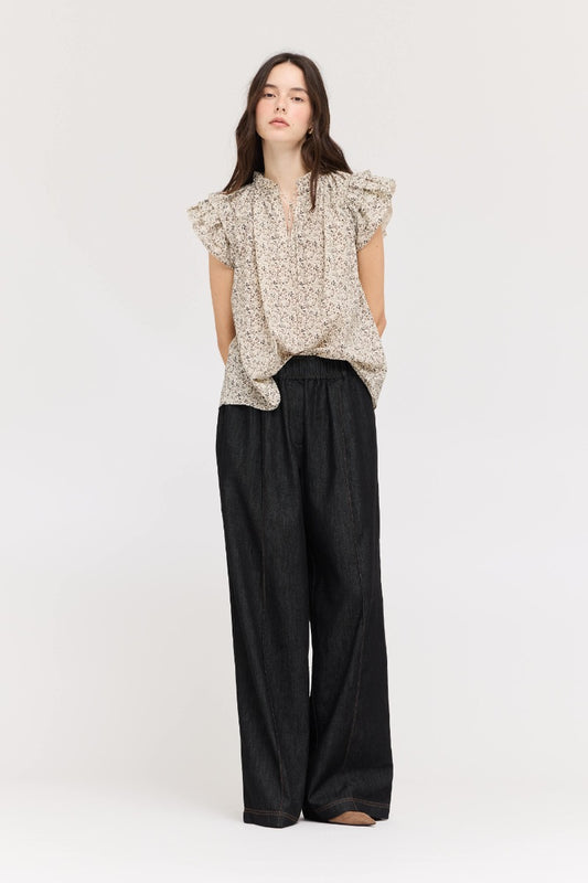 Wide straight dark denim pants