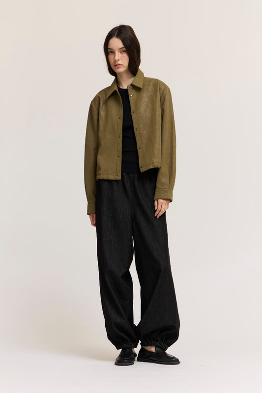Vegan Lather snap button jacket | Olive