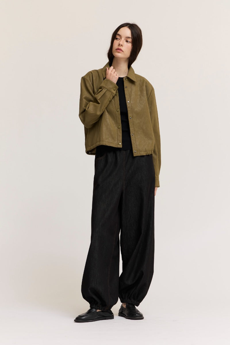 Vegan Lather snap button jacket | Olive