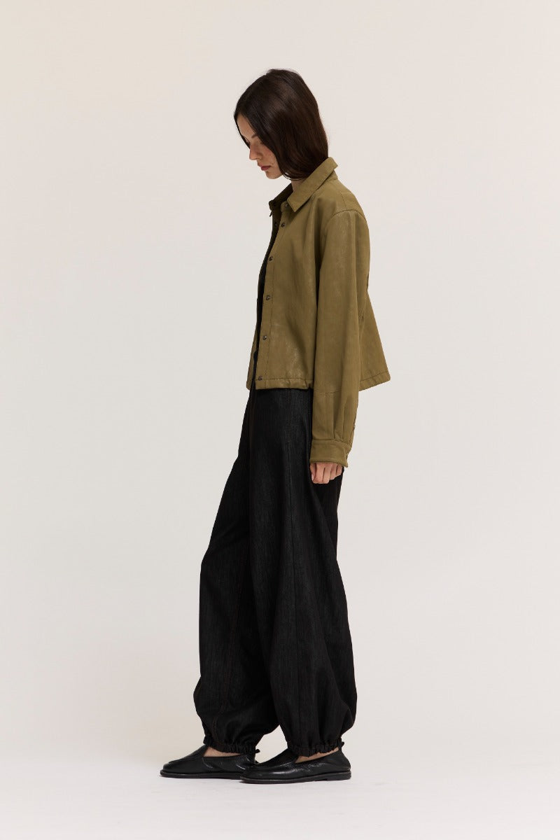 Vegan Lather snap button jacket | Olive