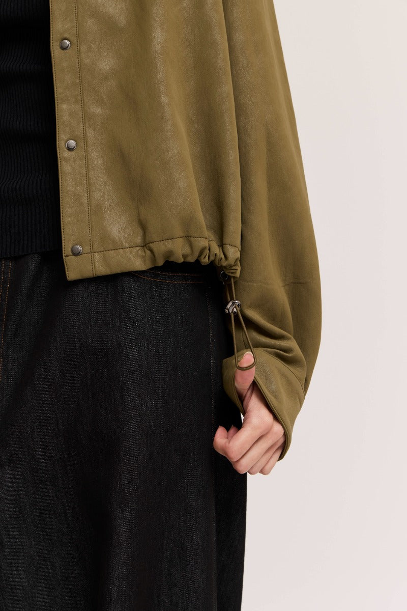 Vegan Lather snap button jacket | Olive