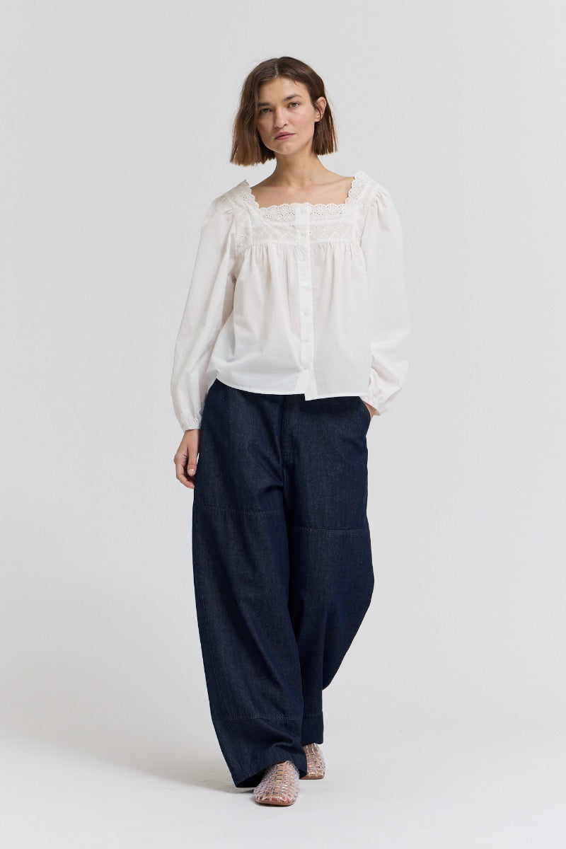 Eyelet Trim Detail Button Down Shirt