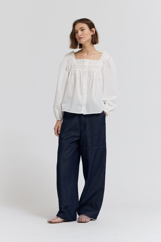 Eyelet Trim Detail Button Down Shirt
