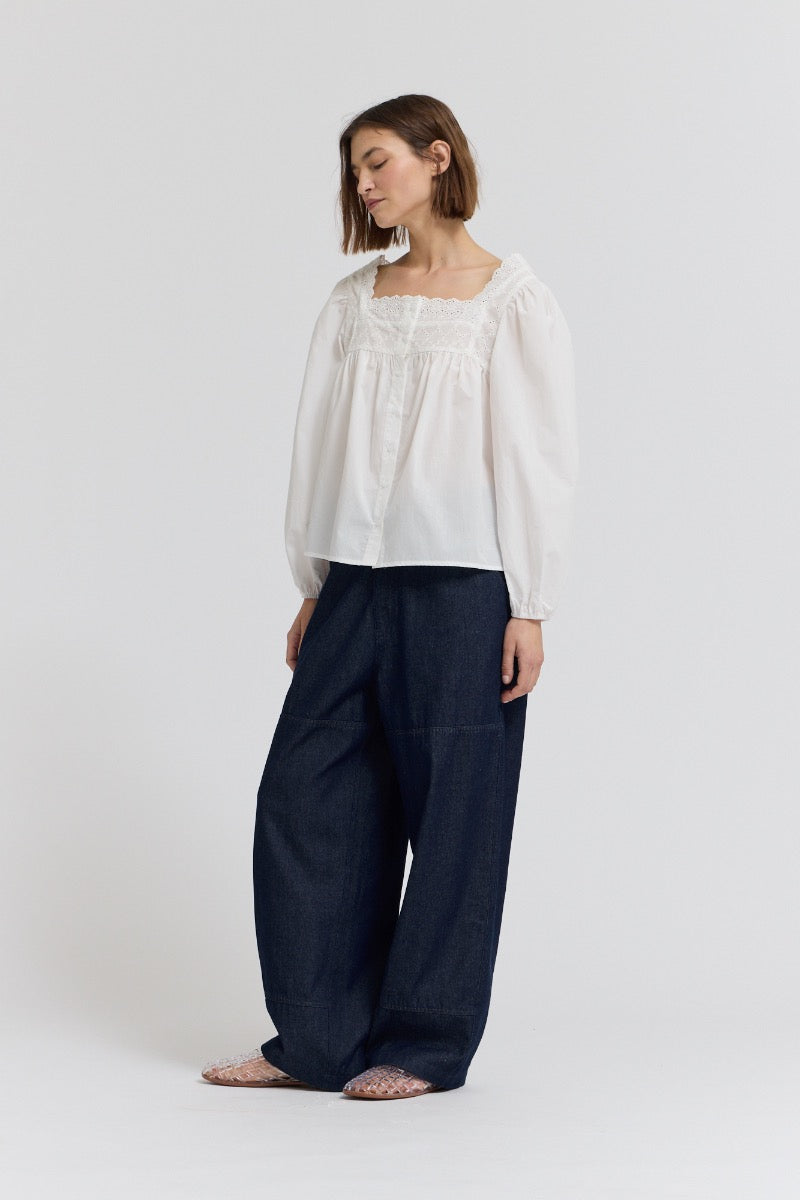 Eyelet Trim Detail Button Down Shirt