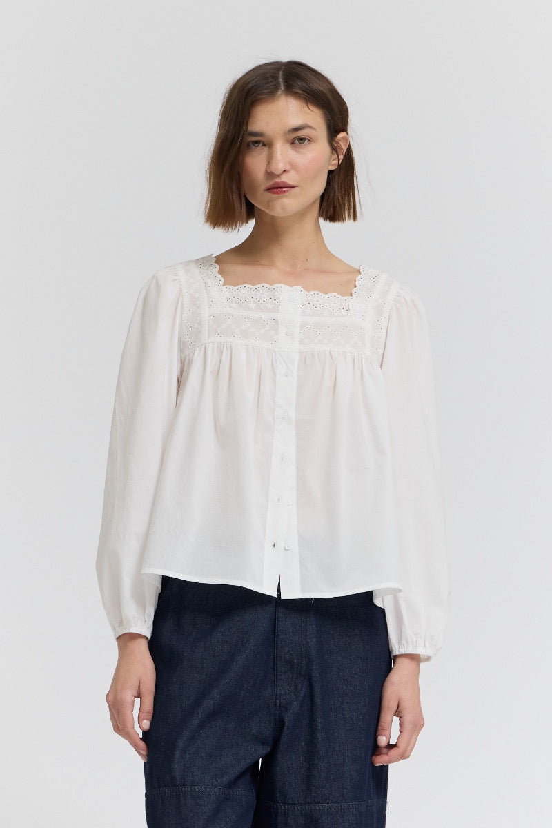 Eyelet Trim Detail Button Down Shirt