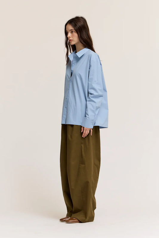 Drop Shoulder Seam Loose Fit Cotton Shirt