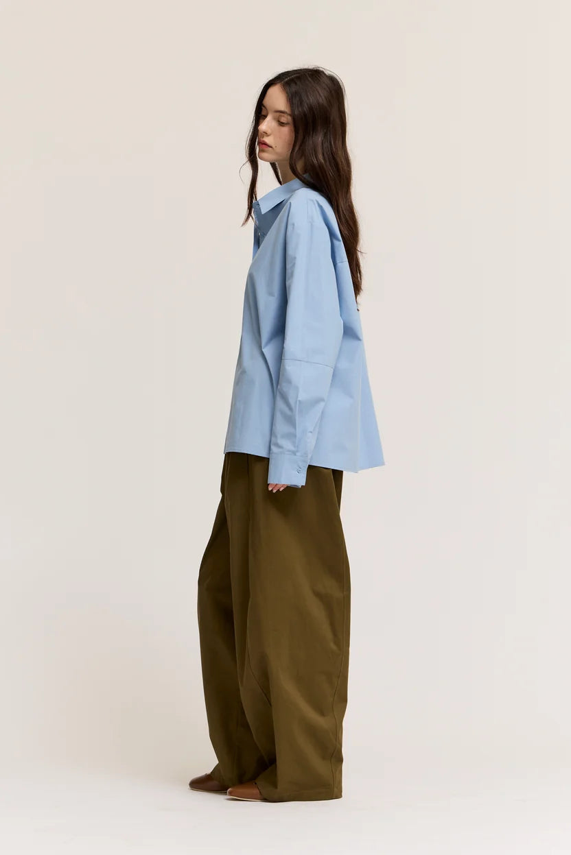 Drop Shoulder Seam Loose Fit Cotton Shirt