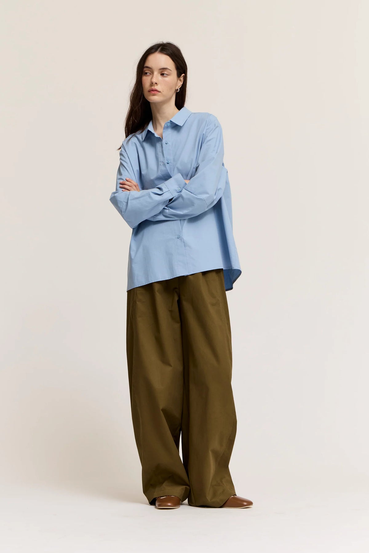Drop Shoulder Seam Loose Fit Cotton Shirt