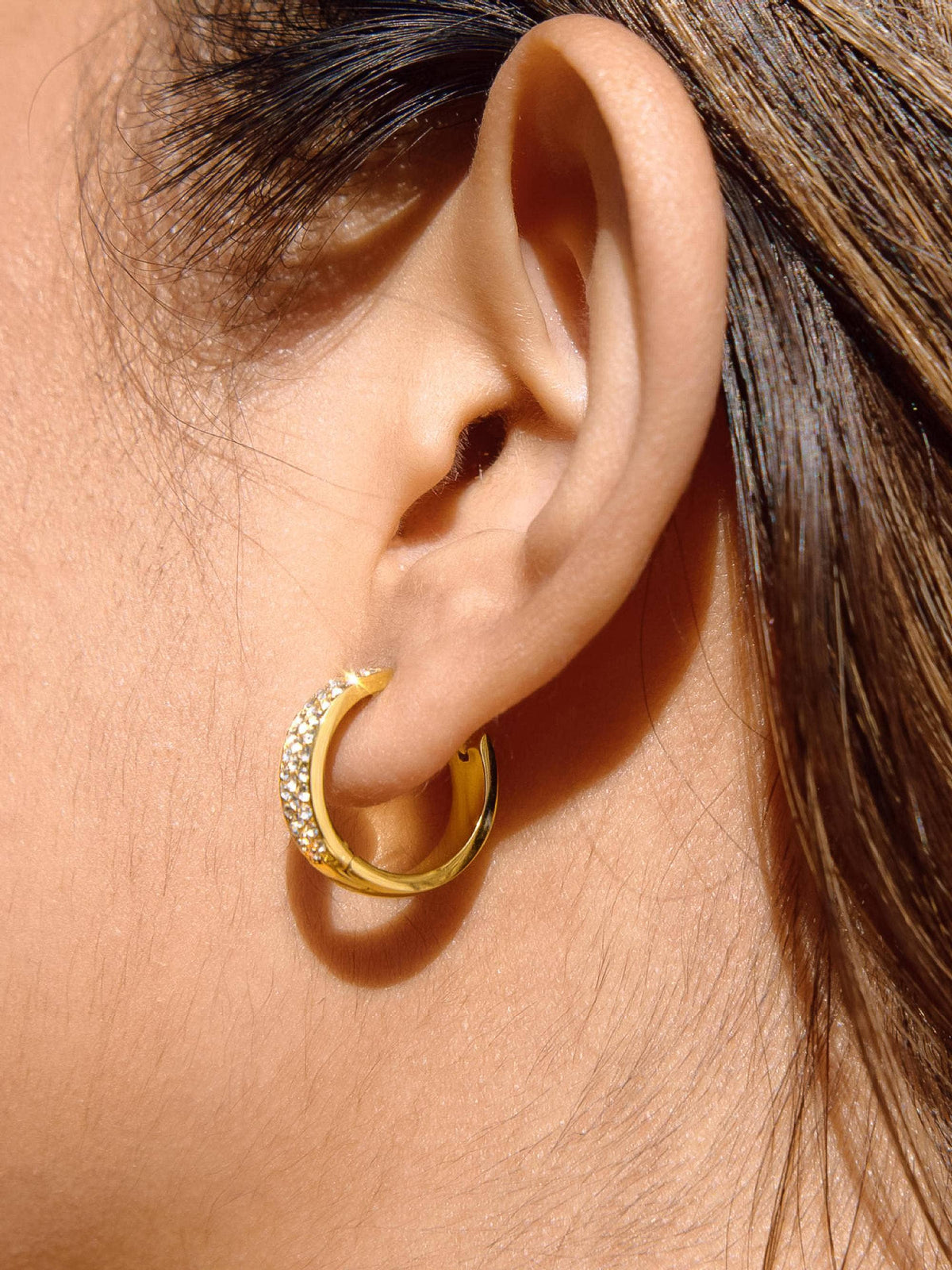 Zephira 18K Gold Non-Tarnish CZ Pave Hoop Earrings: Yellow Gold