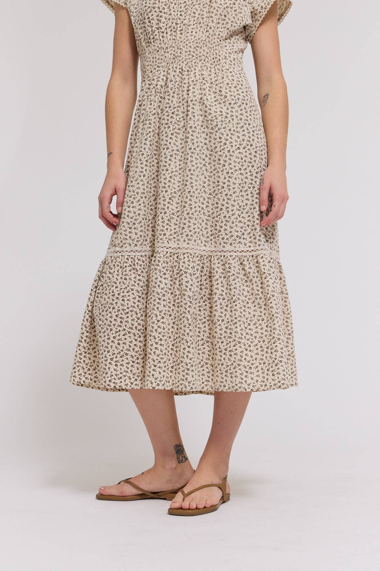 Scallop Cotton Trim Midi Dress