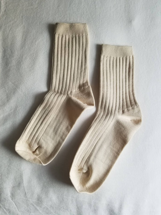 Her Socks - Mercerized Combed Cotton Rib: Porcelain
