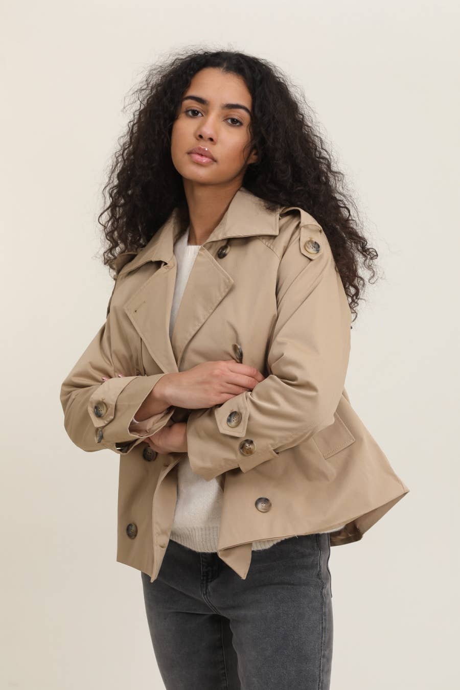 Cropped double-breasted trench coat