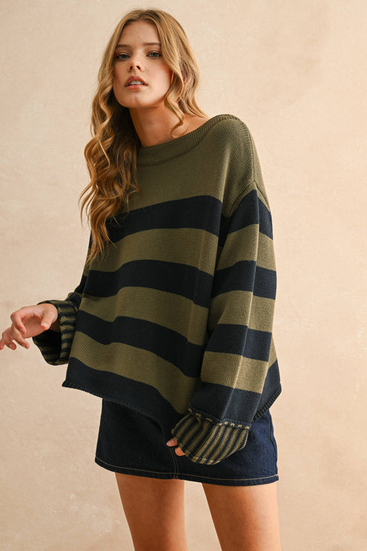 Olive Black Striped Sweater