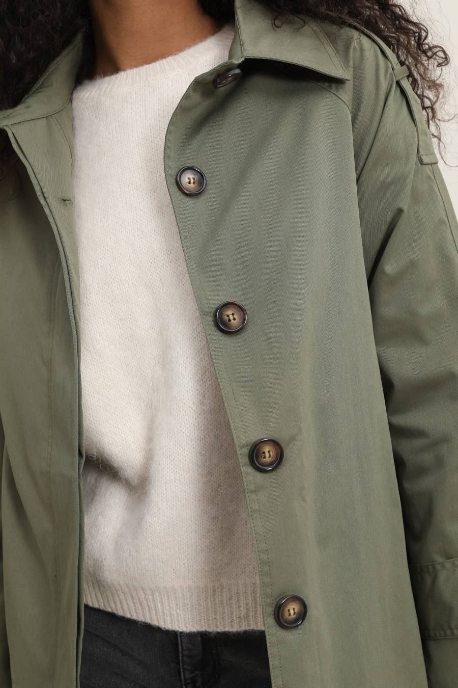 Short trench coat with hidden buttons| Khaki