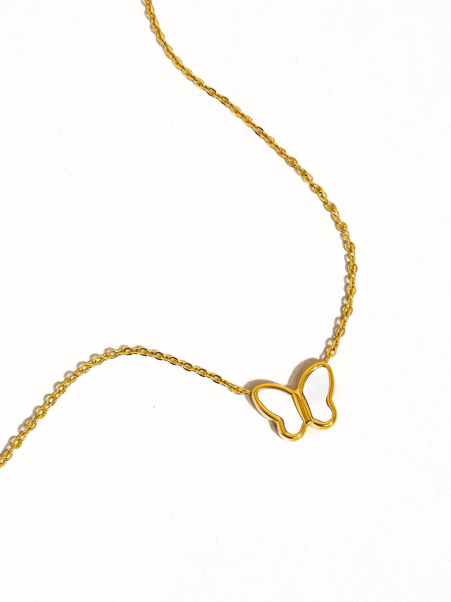 Sandy Non-Tarnish Petite Shell Butterfly Necklace: White