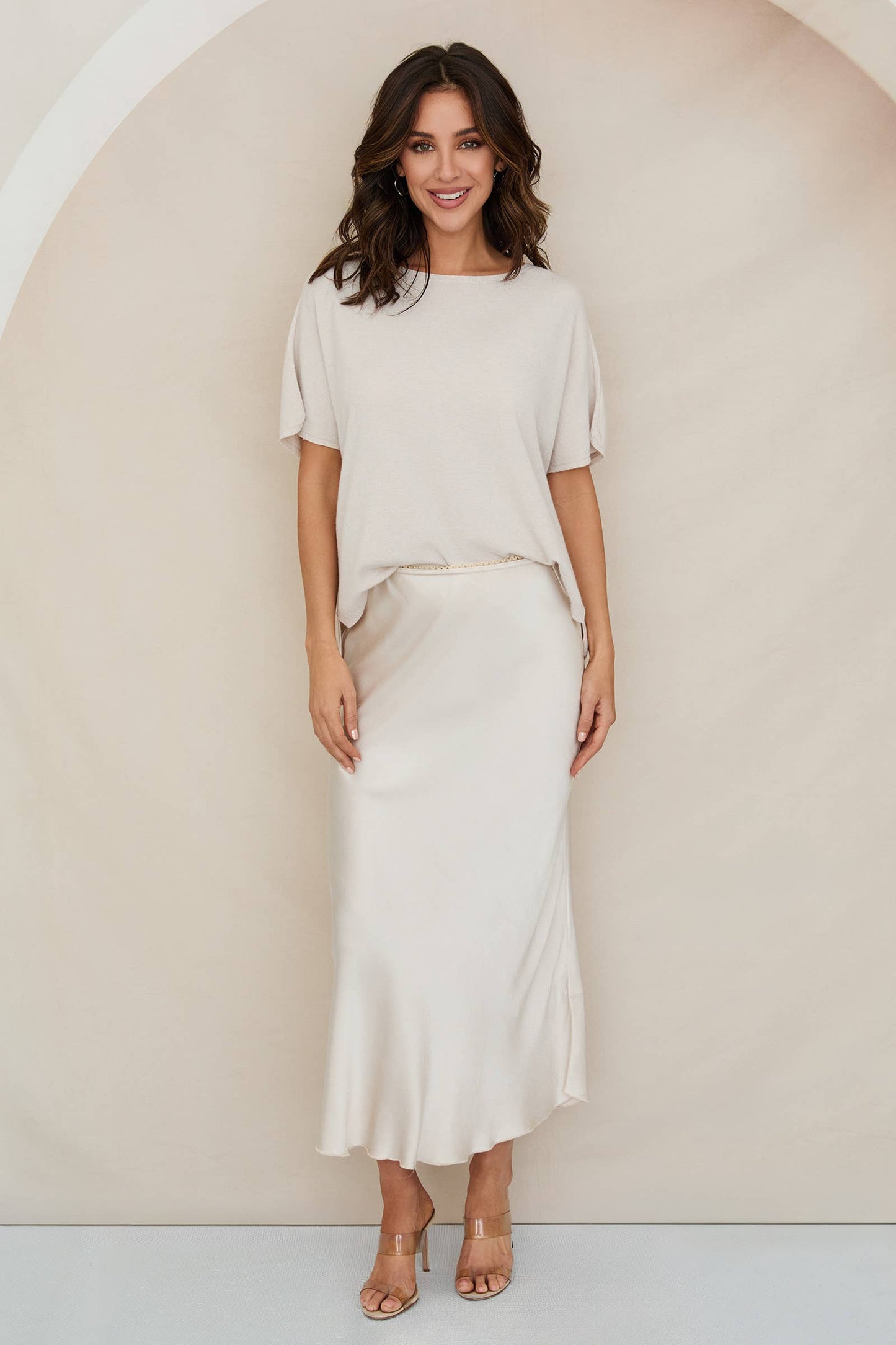 Silky Slip Skirt | Beige