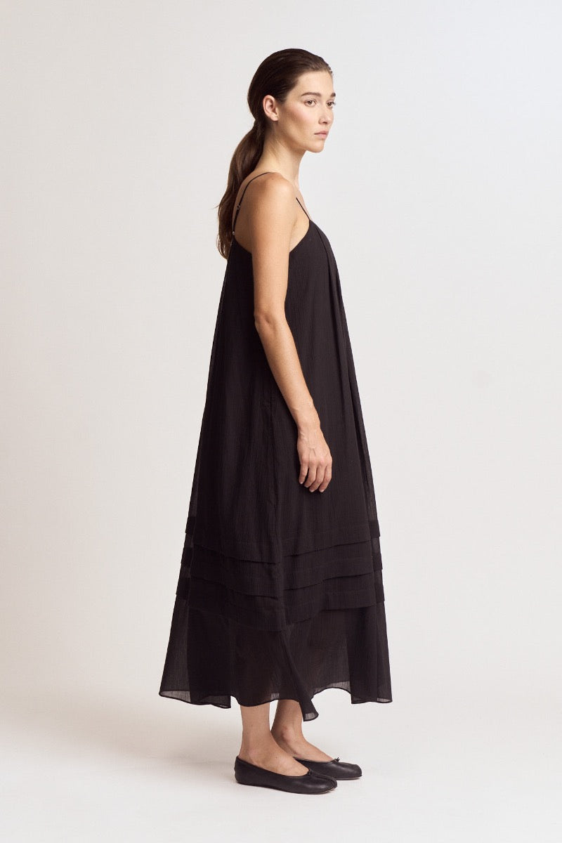 Pleated Cotton Maxi Dress | Black