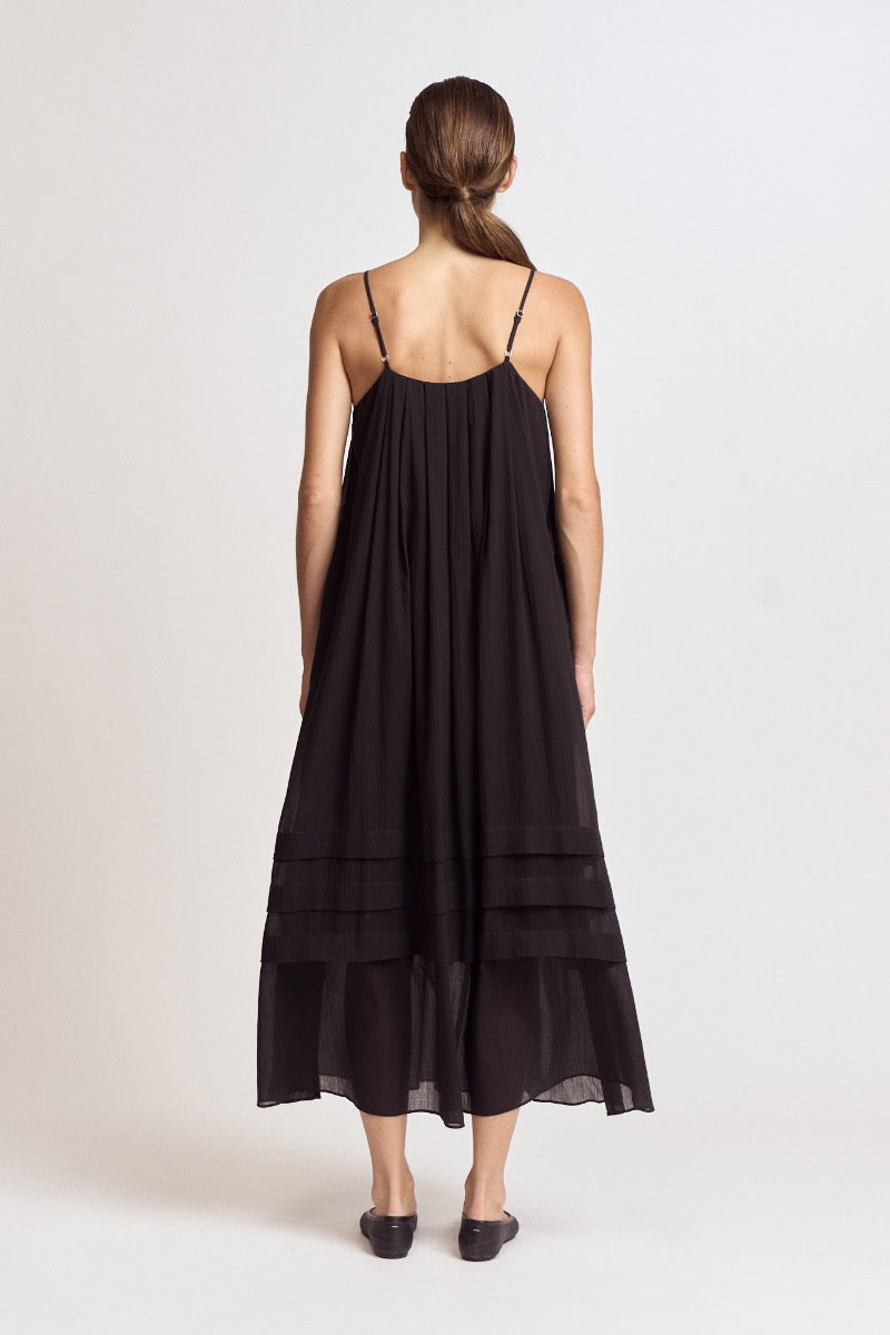 Pleated Cotton Maxi Dress | Black