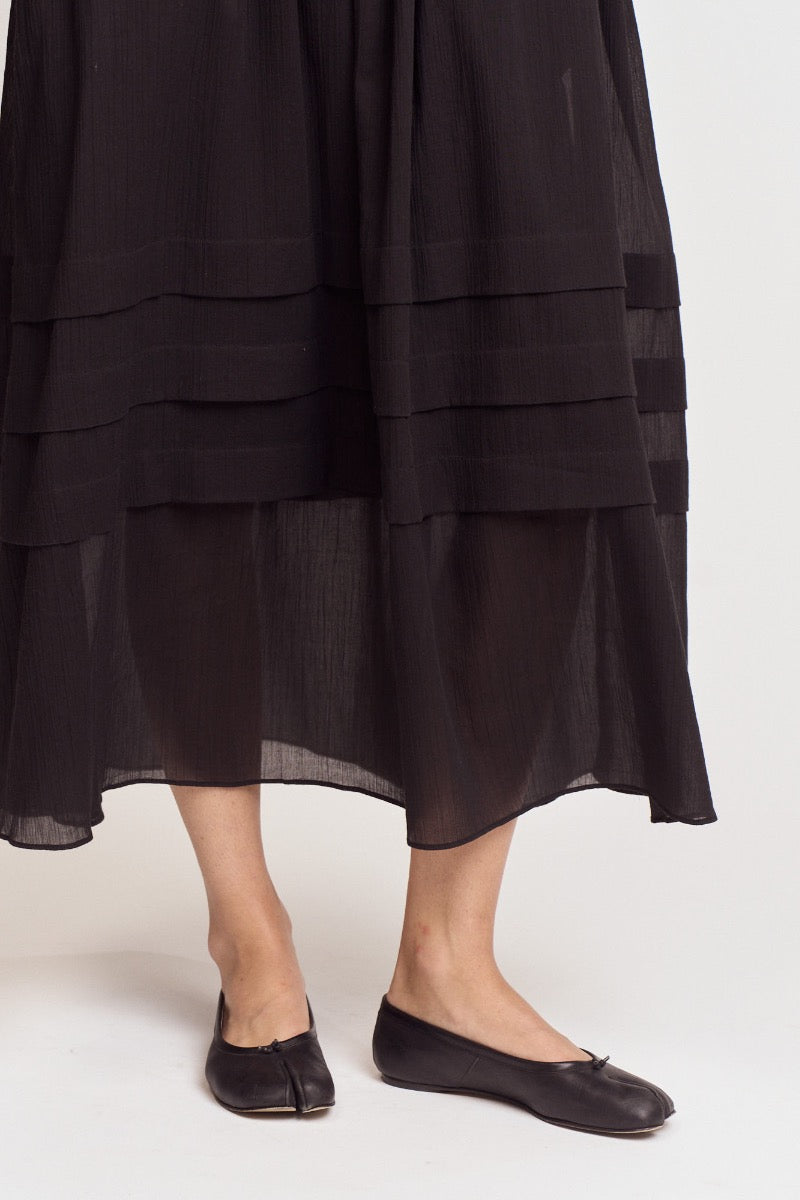 Pleated Cotton Maxi Dress | Black