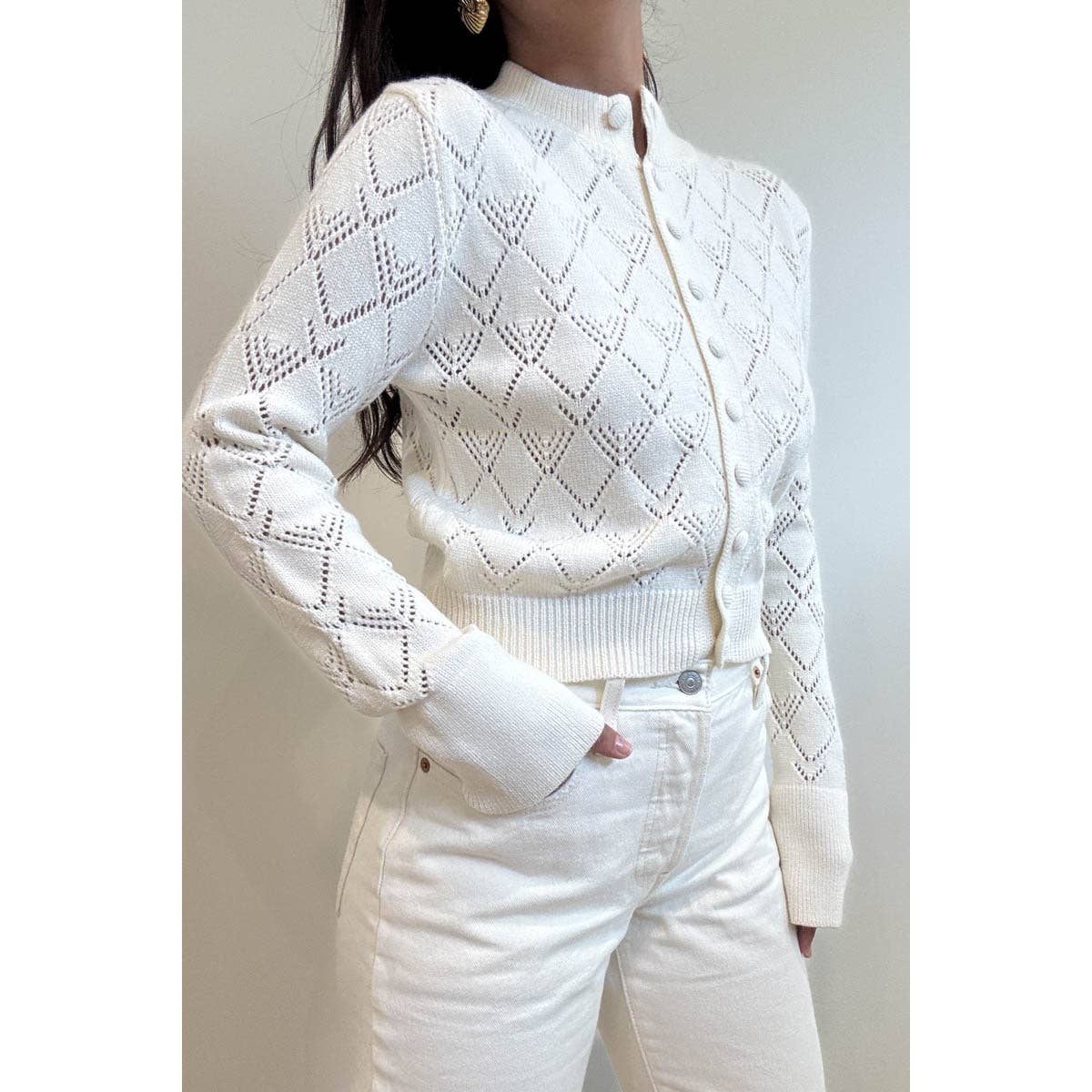 Pointelle Knit Button-Front Cardigan