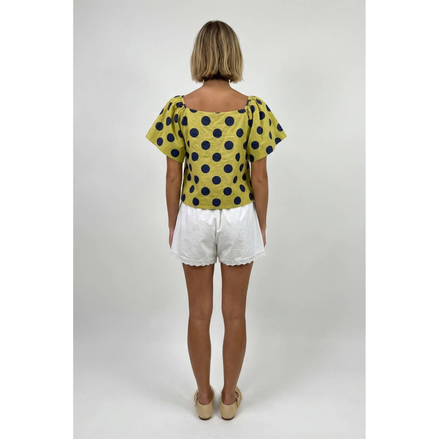 Flutter sleeve polka dot top | Lime/Navy