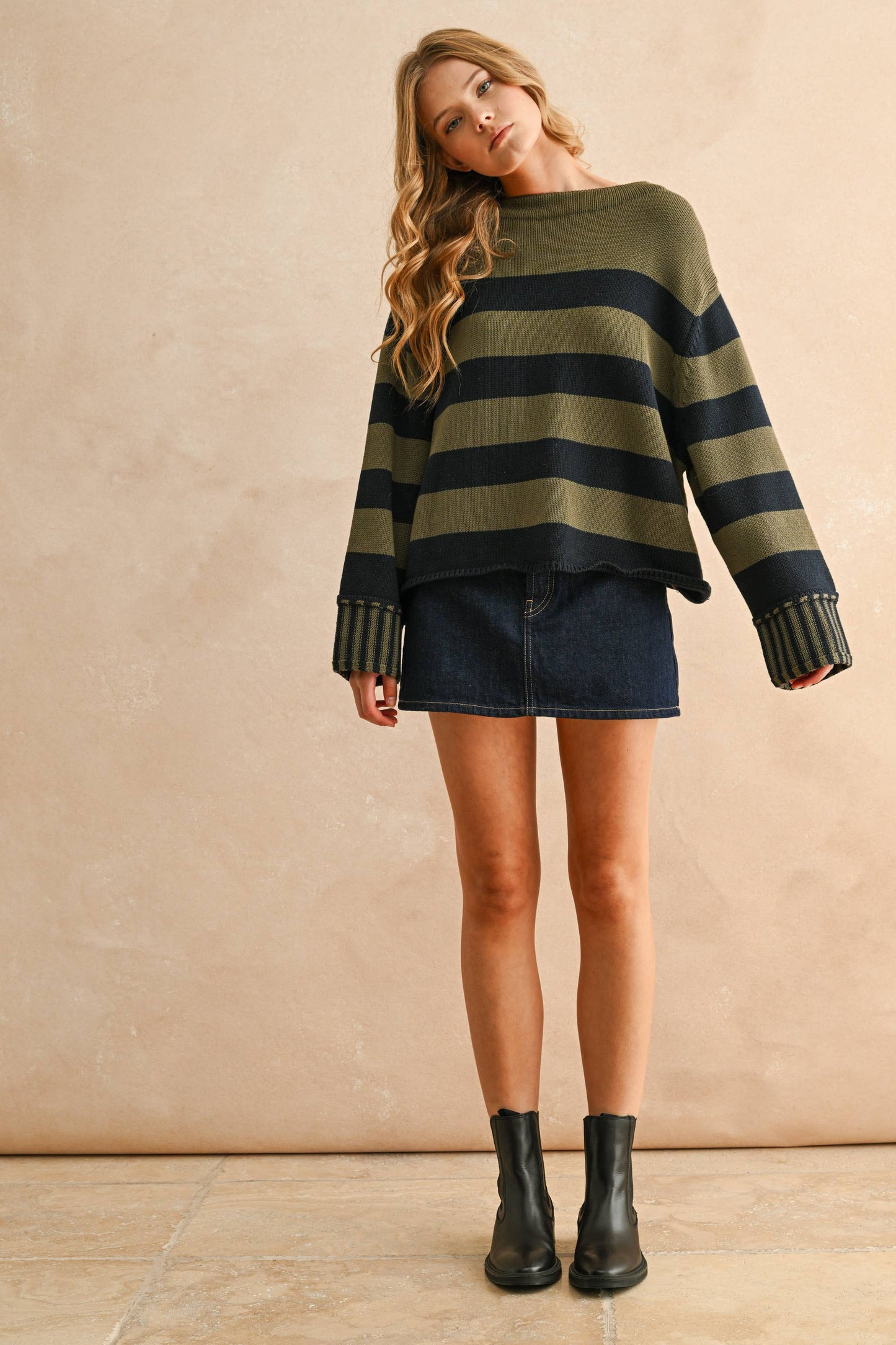 Olive Black Striped Sweater