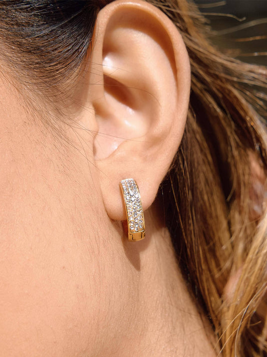 Zephira 18K Gold Non-Tarnish CZ Pave Hoop Earrings: Yellow Gold