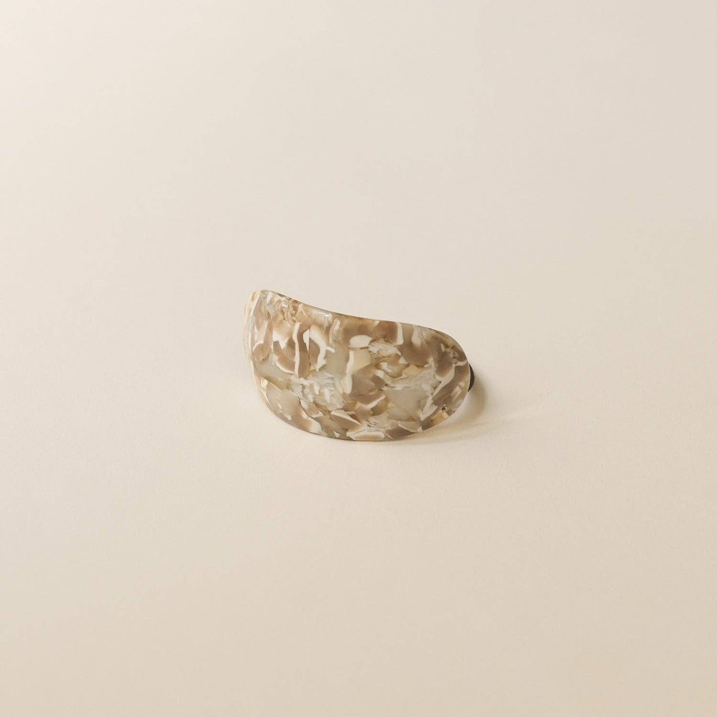 Curved Oval Resin Ponytail Hair Tie | Beige Marble
