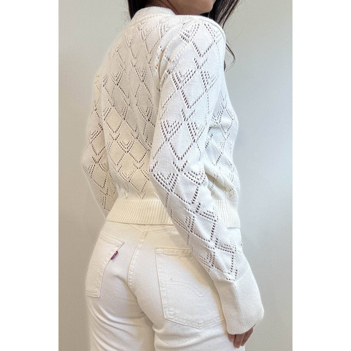 Pointelle Knit Button-Front Cardigan