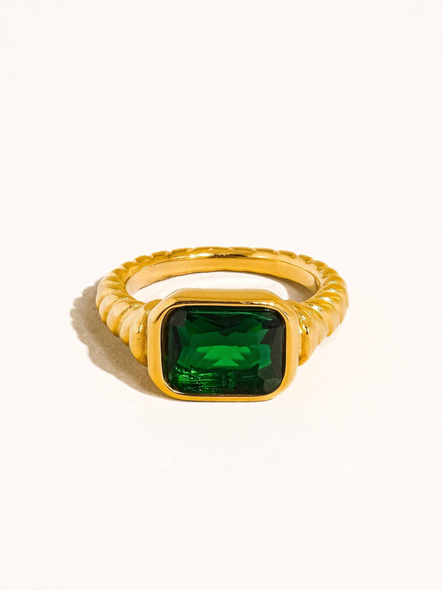 Laverne 18K Gold Non-Tarnish CZ Cocktail Ring: Green